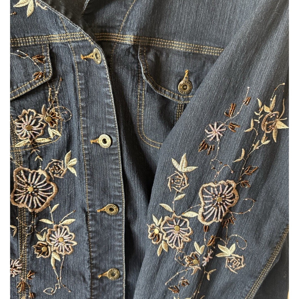 AVENUE JEANS Beaded Embroidered Denim Jacket 1X 18/20 Blue Button Front 4 Pocket - Picture 6 of 11